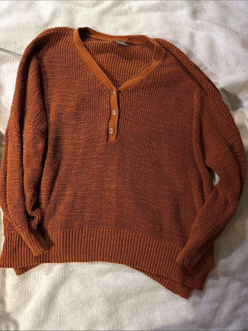 Natural Reflections Women’s V-Neck Henley Sweater in Rust